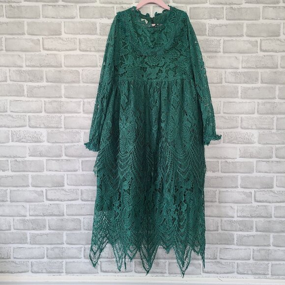 Trish Scully Emerald Green Lace Long Dress Sz 10 Spring Easter Elegant Party - Picture 1 of 9
